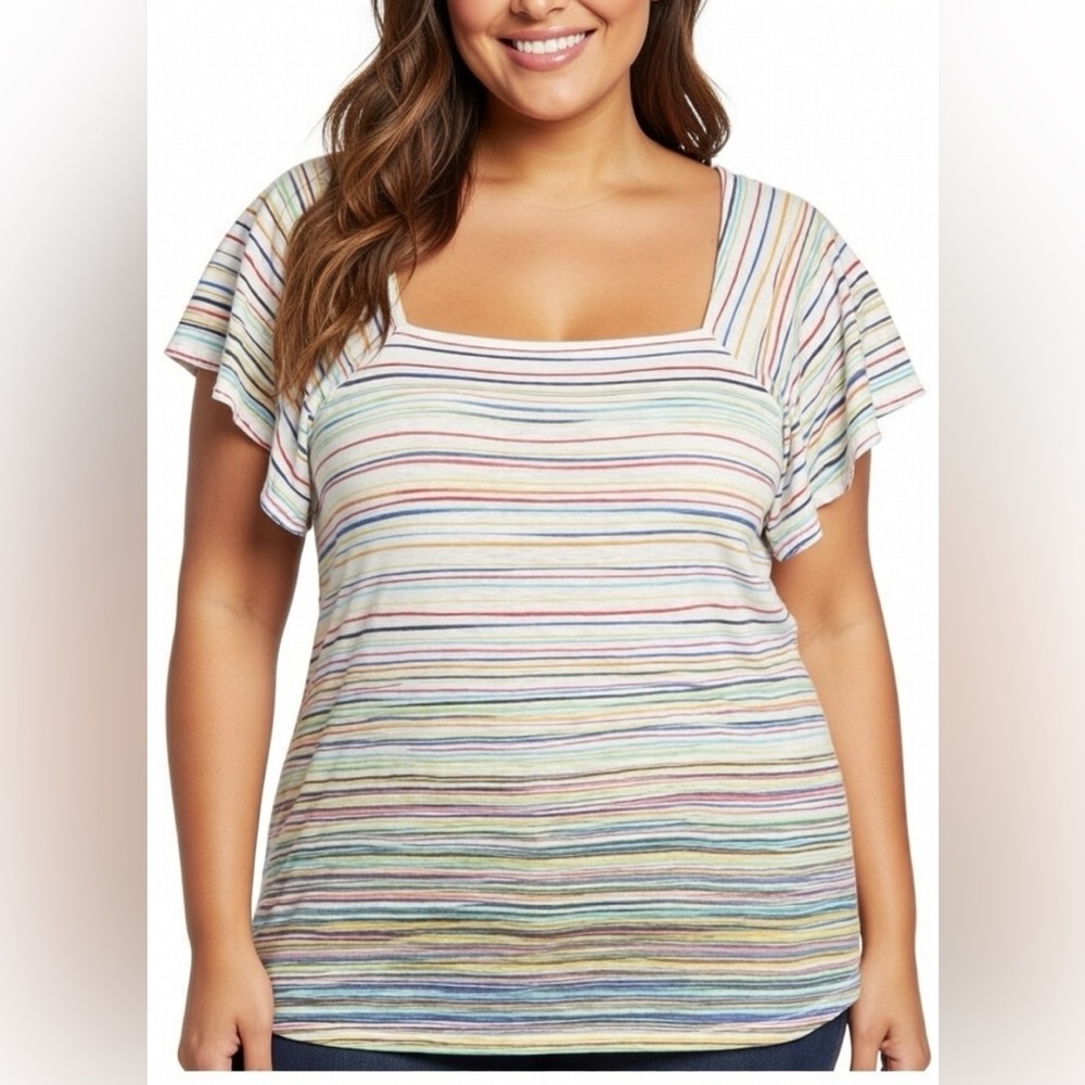 Westbound Colorful Striped Blouse sz xl flutter sleeves